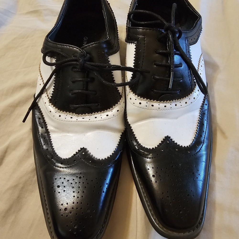 Gino Vitale Men's Two Tone Wing Tip Black & White Oxford Dress Shoes US 9 M